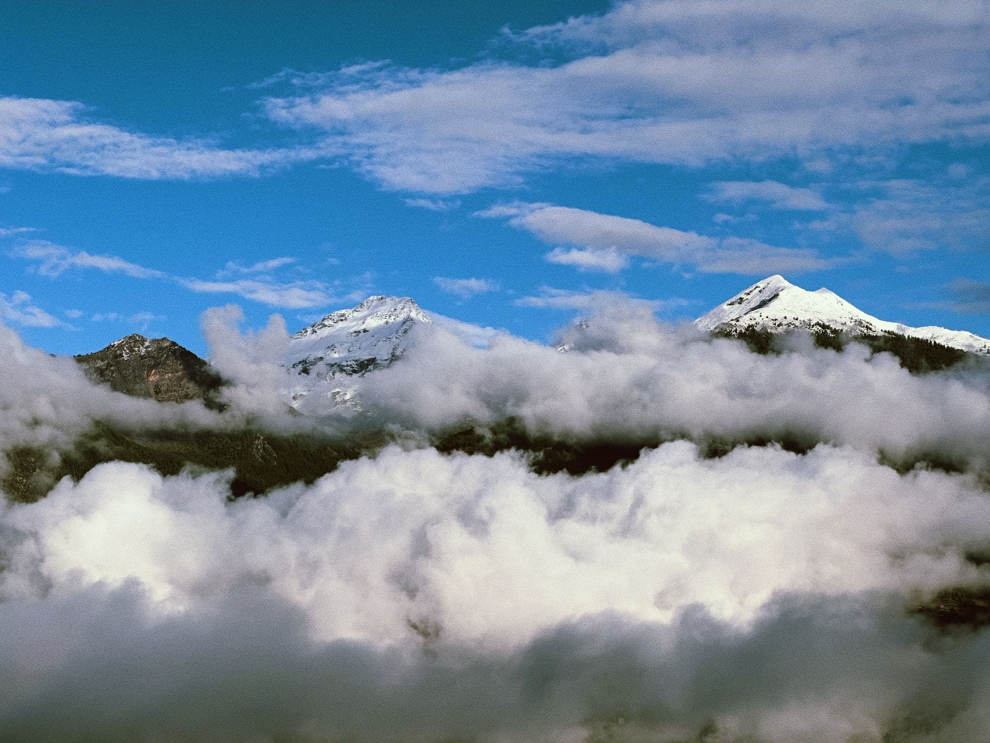 Snowy summits rising out of the clouds